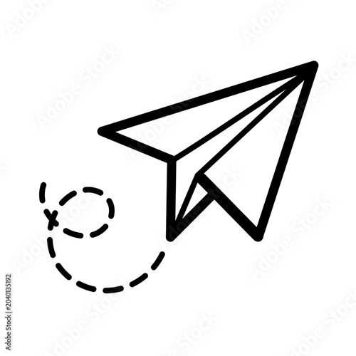 Fényképezés Pictogramme doodle d’avion en papier, style vectoriel minimaliste noir et blanc, idéal pour voyage, départ, aventure, itinéraire, vacances ou message