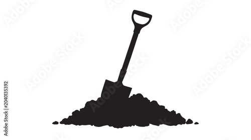Cuadro en lienzo Shovel And Pile Of Dirt Silhouette Against White Background