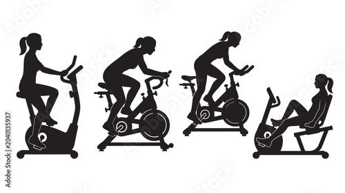 Bild auf Leinwand Exercise Bike Rider Progression Silhouette spinning stationary