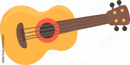 Fotografía Yellow Acoustic Guitar Flat Vector Illustration On White Background
