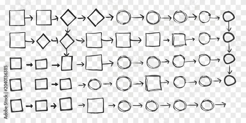 Vászonkép Hand drawn Flowchart Elements With Arrows Black and white Sketch Style