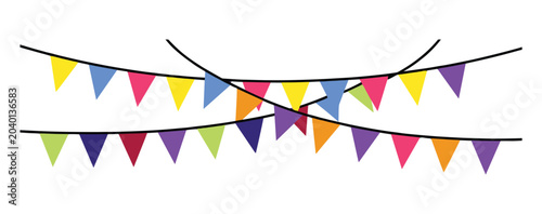 Fotografi Festive Bunting Garland: A vibrant string of colorful triangular flags, perfect for celebrating any occasion