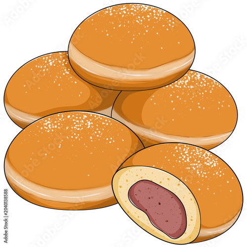 Freshly baked bread with fruit jam.
