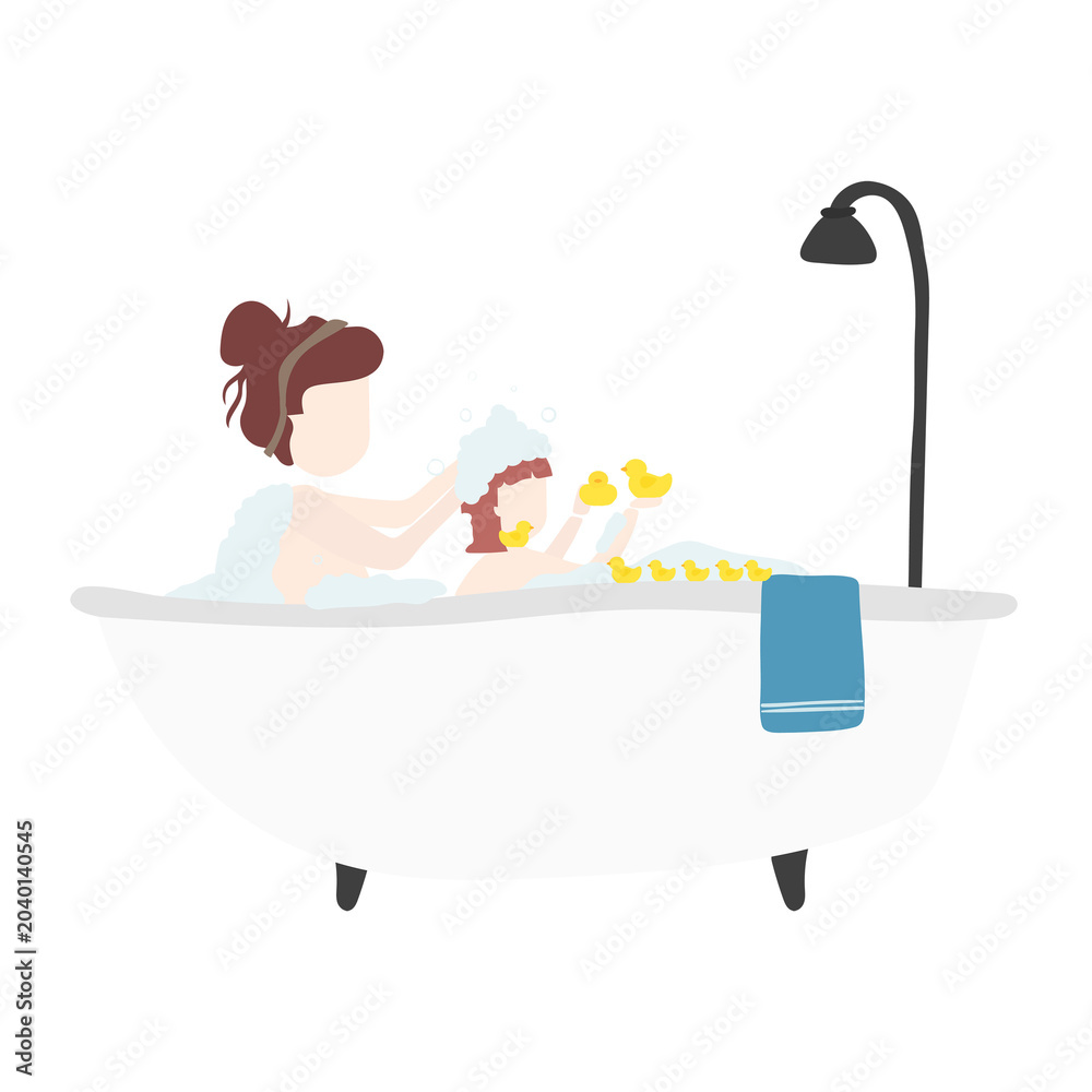 Naklejka premium Woman bathing png clipart, daily routine illustration