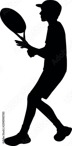 a boy playing tennis, silhouette vector
