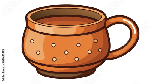 Handcrafted ceramic coffee mug with a rustic brown glaze and decorative white dot pattern isolated on a white background