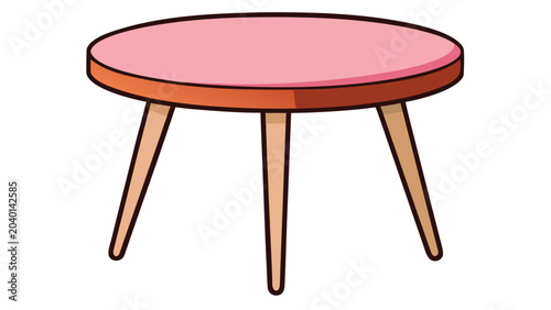 Minimalist round wooden coffee table with a pink surface isolated on a white background for interior design concepts