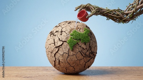 Watering a Dry Earth – Climate Restoration and Environmental Conservation Concept