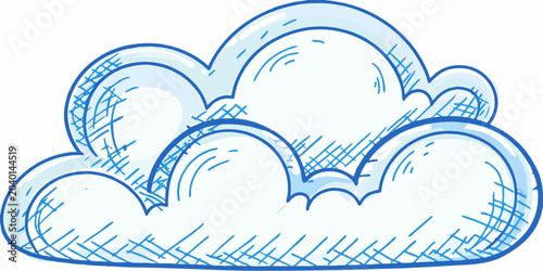 Konstfotografi Blue cloud illustration sketchy hand drawn style with white background