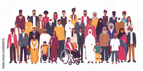 Foto Diverse group of people illustration flat vector style with varied clothing