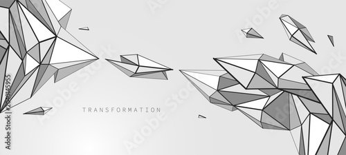 Obraz na płótnie Structural transformation of fragmented forms into a coherent system, expressing process, balance, logic, and the evolution of complex integrated structure