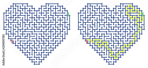 фотографія Heart-shaped maze challenge with answers for puzzle enthusiasts