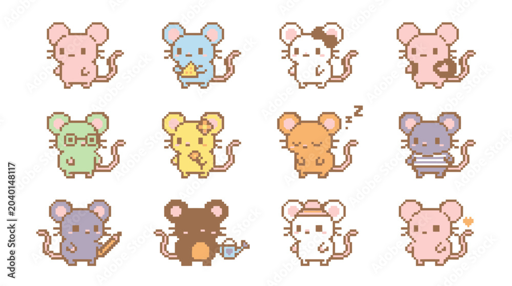 Obraz premium Cute cartoon mouse characters various colors.