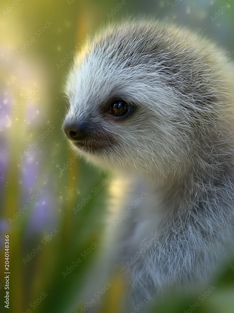 Obraz premium Gentle Baby Sloth With Soft Eyes in a Natural Setting During Daytime
