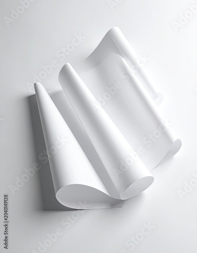 Abstract composition of white paper rolls on a white background.