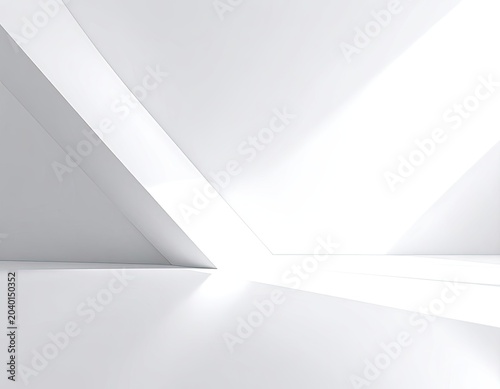 Minimalist white interior with geometric lines and soft light.