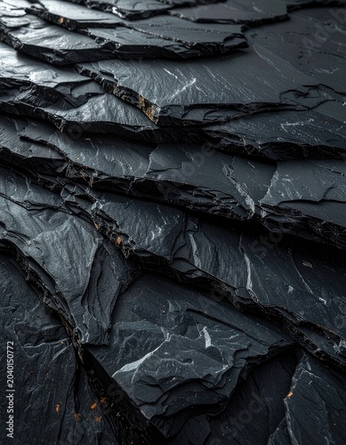 Close-up view of a weathered, dark slate roof texture.