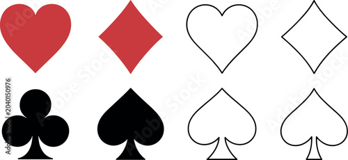 Foto Playing card suit solid red and black shapes with outlines