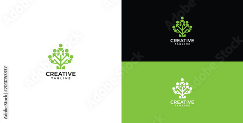 Fotografi Abstract green tree logo design, symbol of growth, nature, and innovation for bu