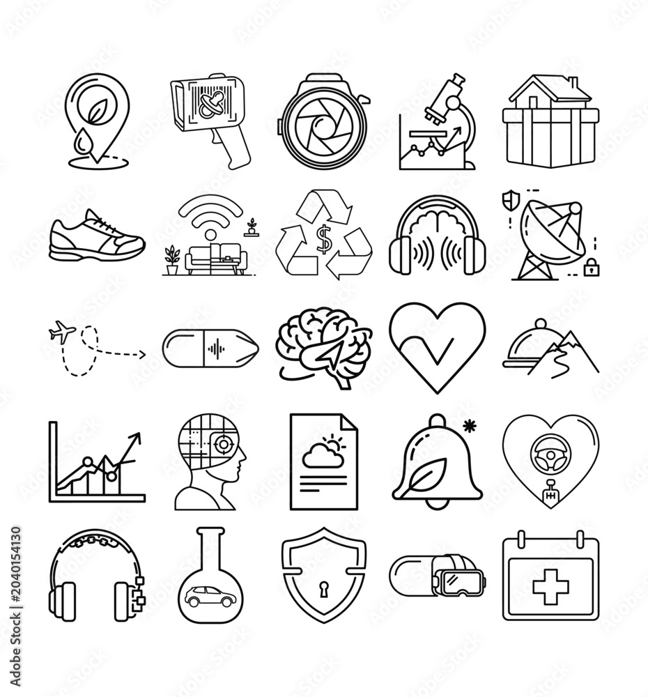 Fototapeta premium Modern technology icons set for digital communication and innovation in a clean vector graphic style