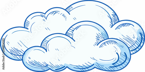 Konstfotografi Blue sketched cloud illustration with hand drawn lines and whimsical style