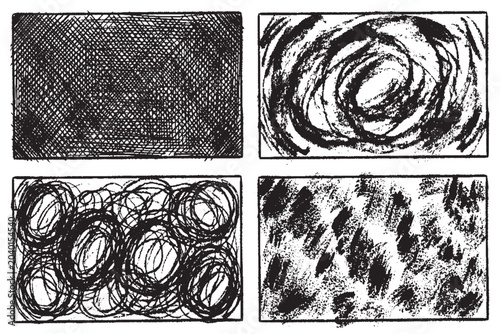 Konstfotografi Abstract Black Ink Texture Collection with Scribble, Swirl and Grunge Patterns