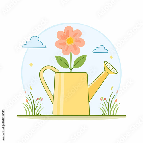 Watering Can with Flower Growing