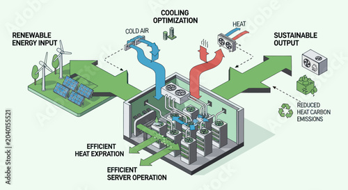 Schilderij op canvas Diagram of sustainable energy input and output for cooling optimization