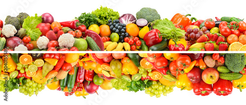 Healthy fruits, berries and vegetables isolated on white