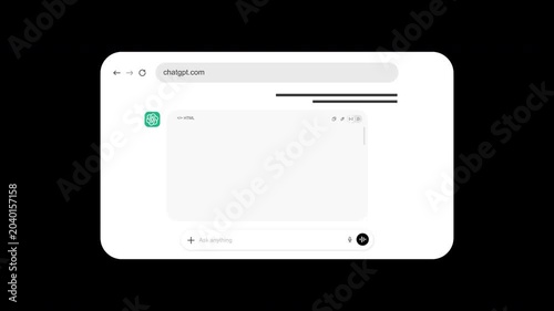 Animated ChatGPT AI Coding Generating for Browser Concept | Alpha channel