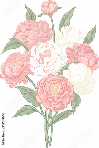 Photos Pink and white peony bouquet a delicate floral vector illustration