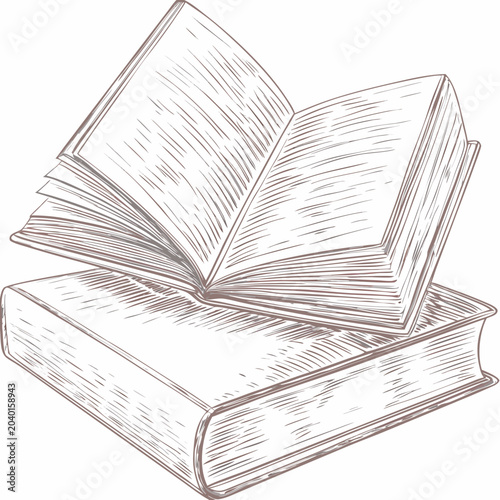 Obraz na plátně Stack Of Books A Hand Drawn Sketch In Black And White
