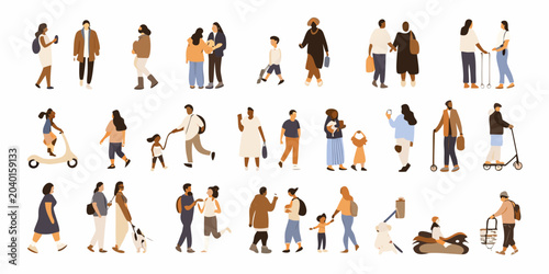 Diverse group of people silhouettes against a white background illustration
