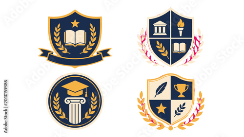 Foto Set of academic crest and shield badge vector emblems
