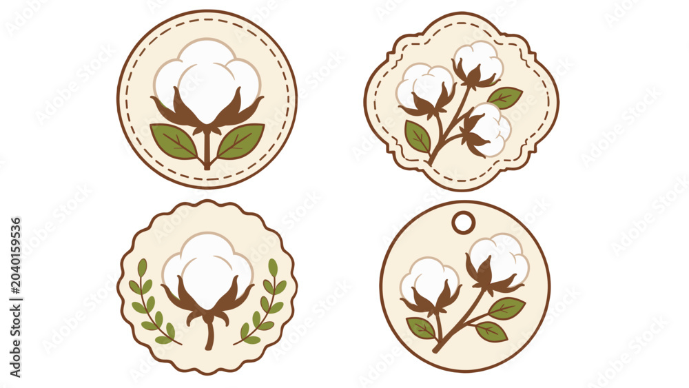 Obraz premium Set of cotton plant badge labels with floral decorative frames