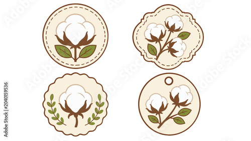 Foto Set of cotton plant badge labels with floral decorative frames