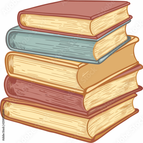 Obraz na plátně Stacked books illustration vintage style with textured pages and colored covers