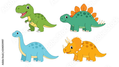 Photos Cute cartoon dinosaur set with four colorful hand drawn characters