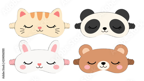 Cuadro en lienzo Cute animal sleep masks set with cat panda rabbit and bear