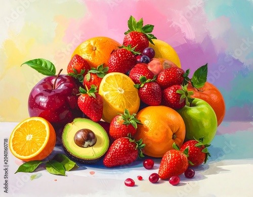 Colorful fresh berries and citrus fruits composition.