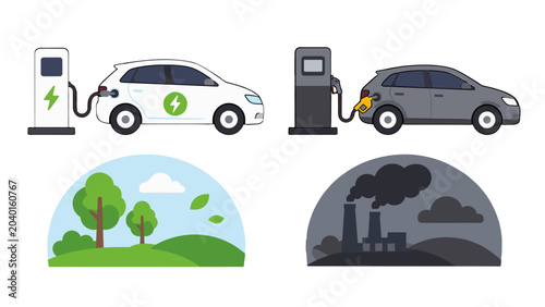 Cuadro en lienzo Electric and gasoline car comparison with pollution contrast