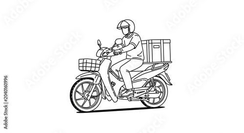 Фотография Delivery person riding a scooter with a box on the back.