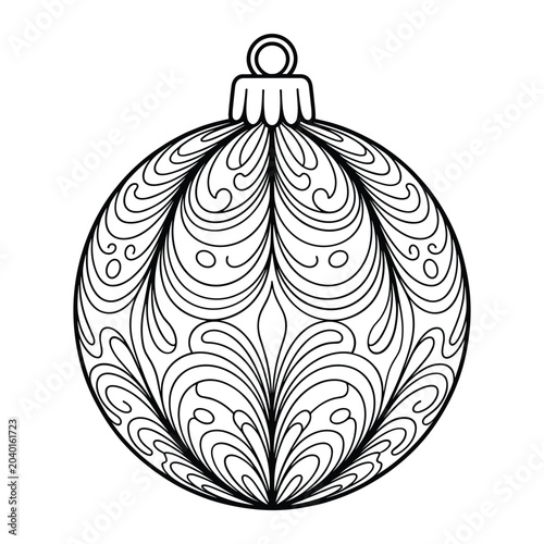 Christmas ornament bauble with swirl pattern hanging for holiday decor isolated on white background, Vector