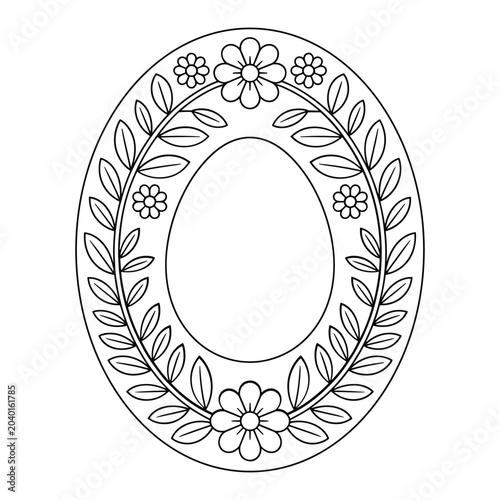 Oval floral wreath with leaves and flowers border design isolated on white background, Vector