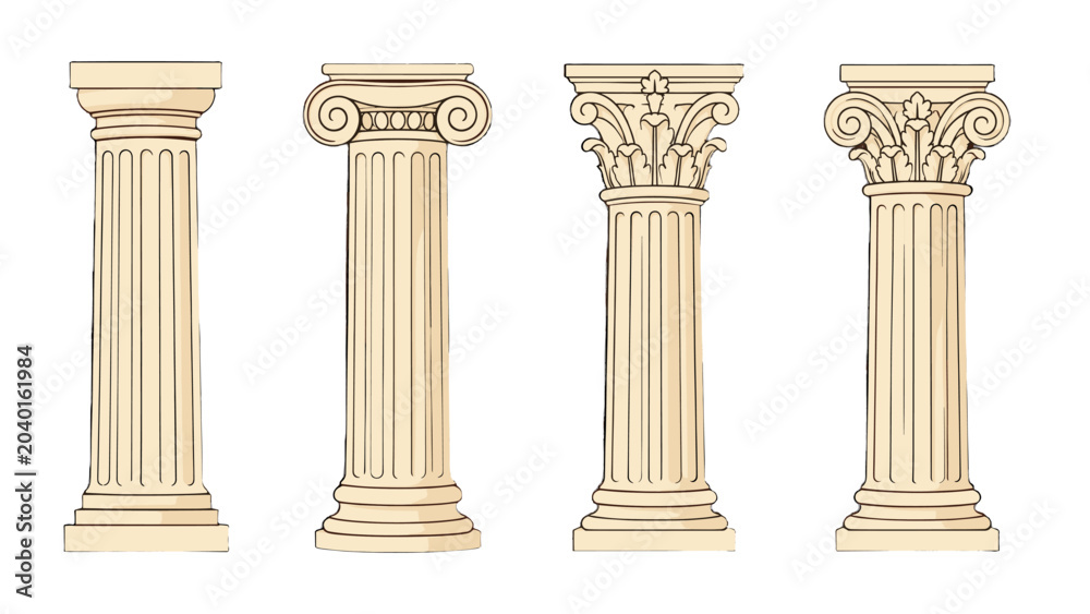 Naklejka premium Set of classical stone columns with ornate capitals