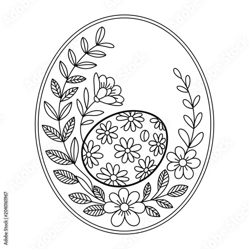 Floral wreath with flowers and leaves circle border illustration isolated on white background, Vector