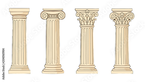 Fotografie Set of classical stone columns with ornate capitals