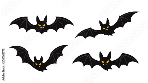 Photography Set of four black cartoon bats with yellow eyes