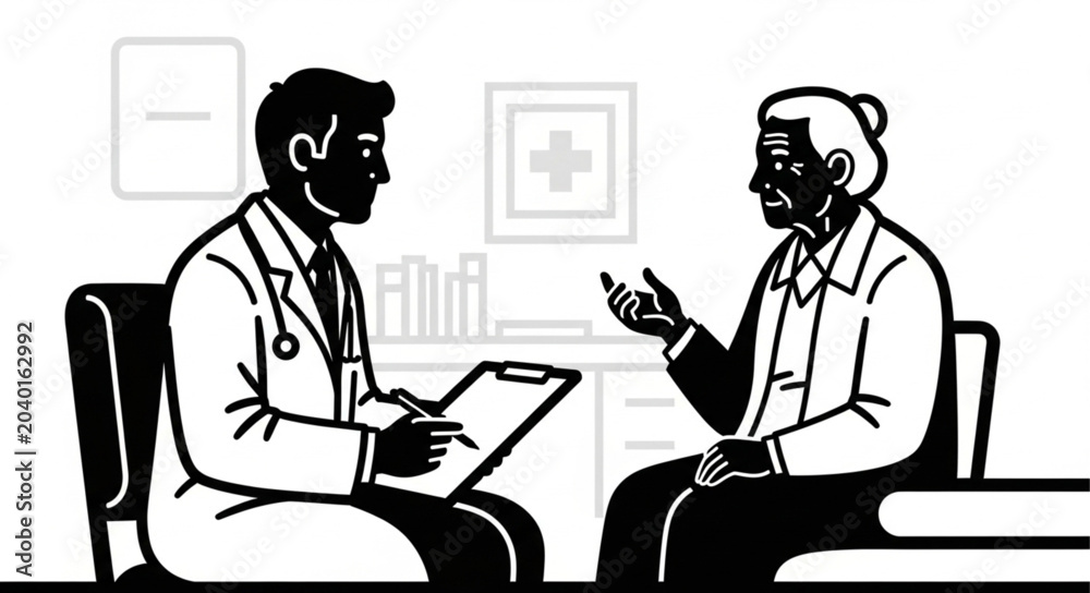 Fototapeta premium Doctor consults with elderly patient in clinic office.