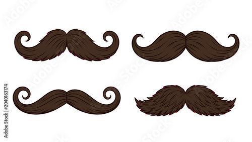 Billede på lærred Set of hand drawn curled and bushy mustache illustrations